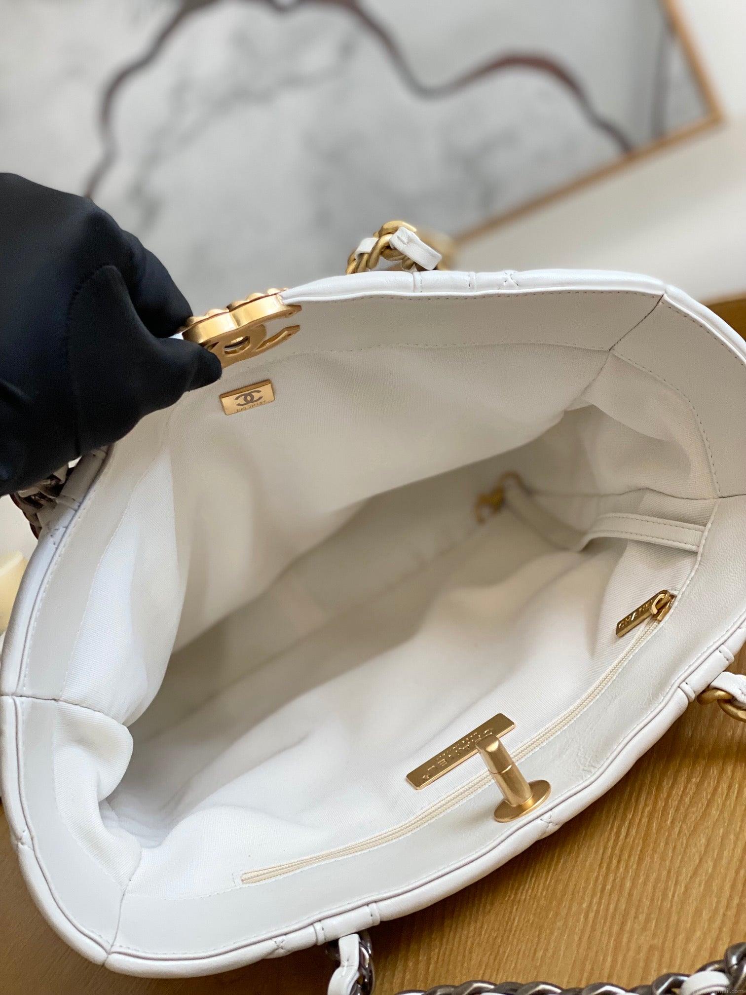 Chanel AS3519 CHANEL19 Shopping Bag Shiny Lambskin White