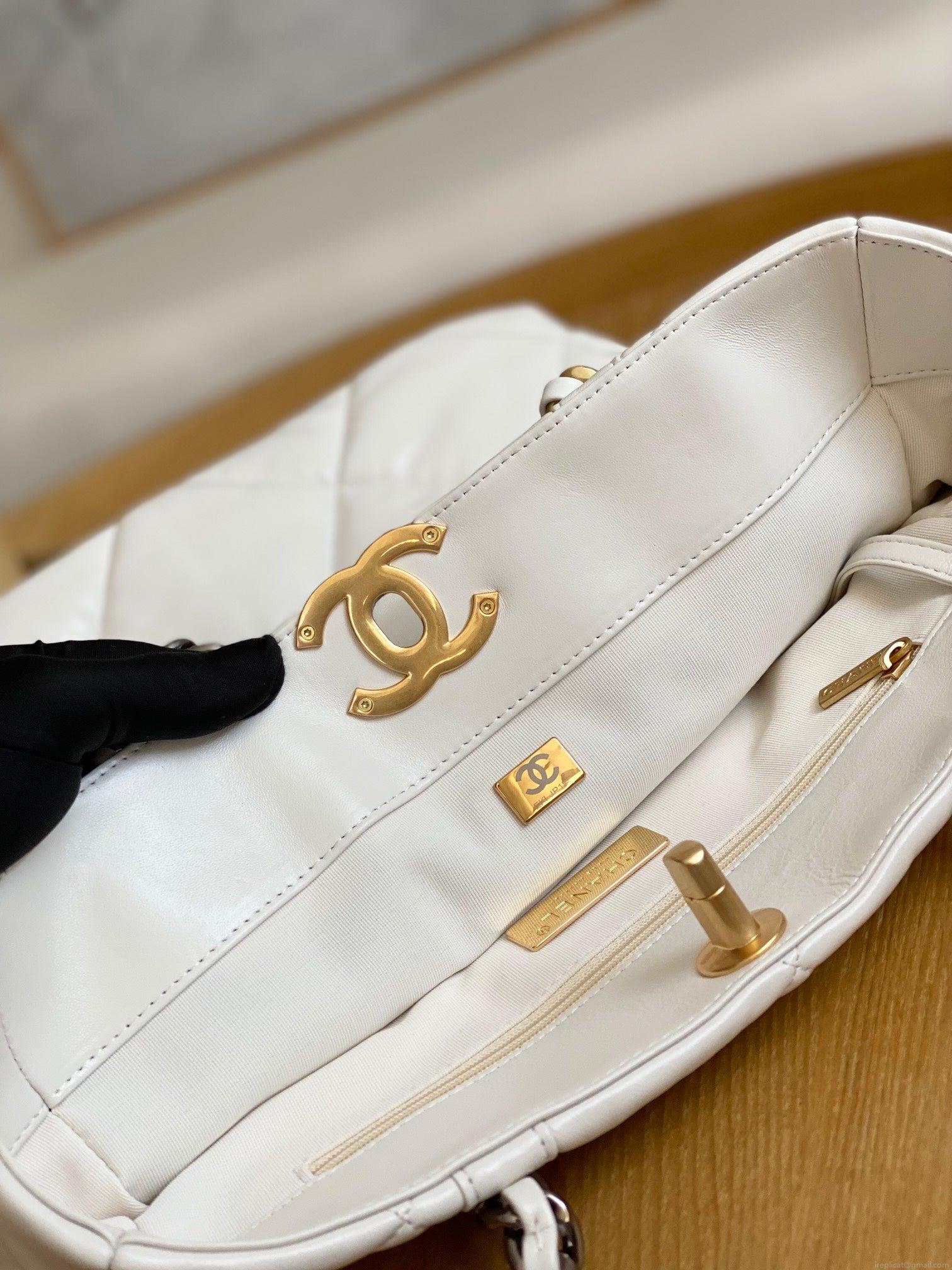 Chanel AS3519 CHANEL19 Shopping Bag Shiny Lambskin White