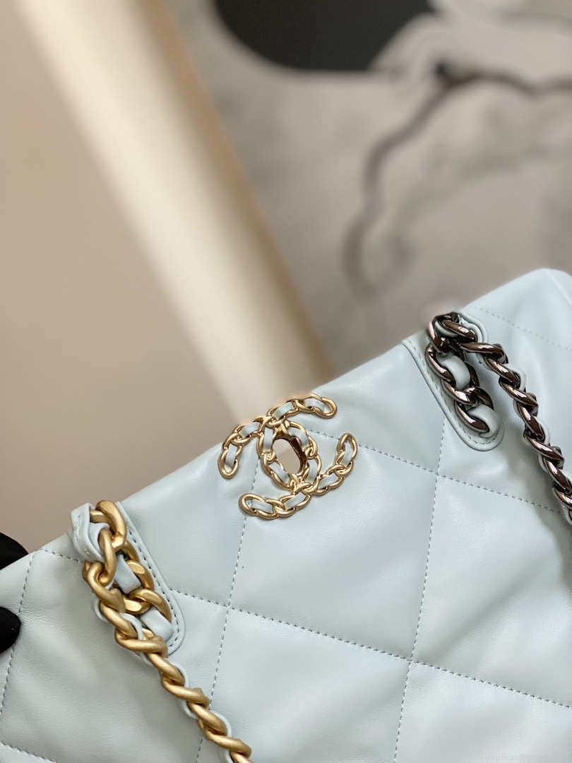 Chanel AS3519 CHANEL19 Shopping Bag Shiny Lambskin Light Blue