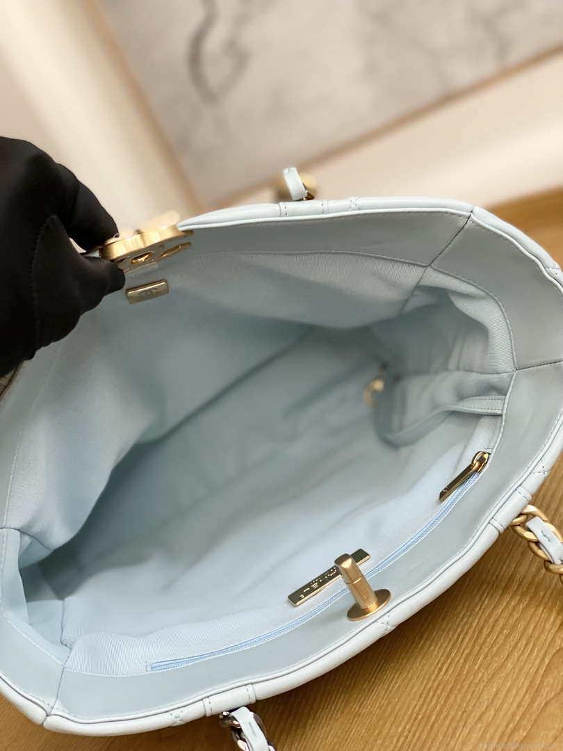 Chanel AS3519 CHANEL19 Shopping Bag Shiny Lambskin Light Blue