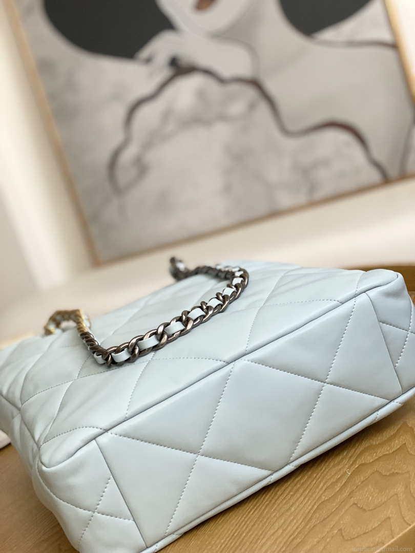 Chanel AS3519 CHANEL19 Shopping Bag Shiny Lambskin Light Blue