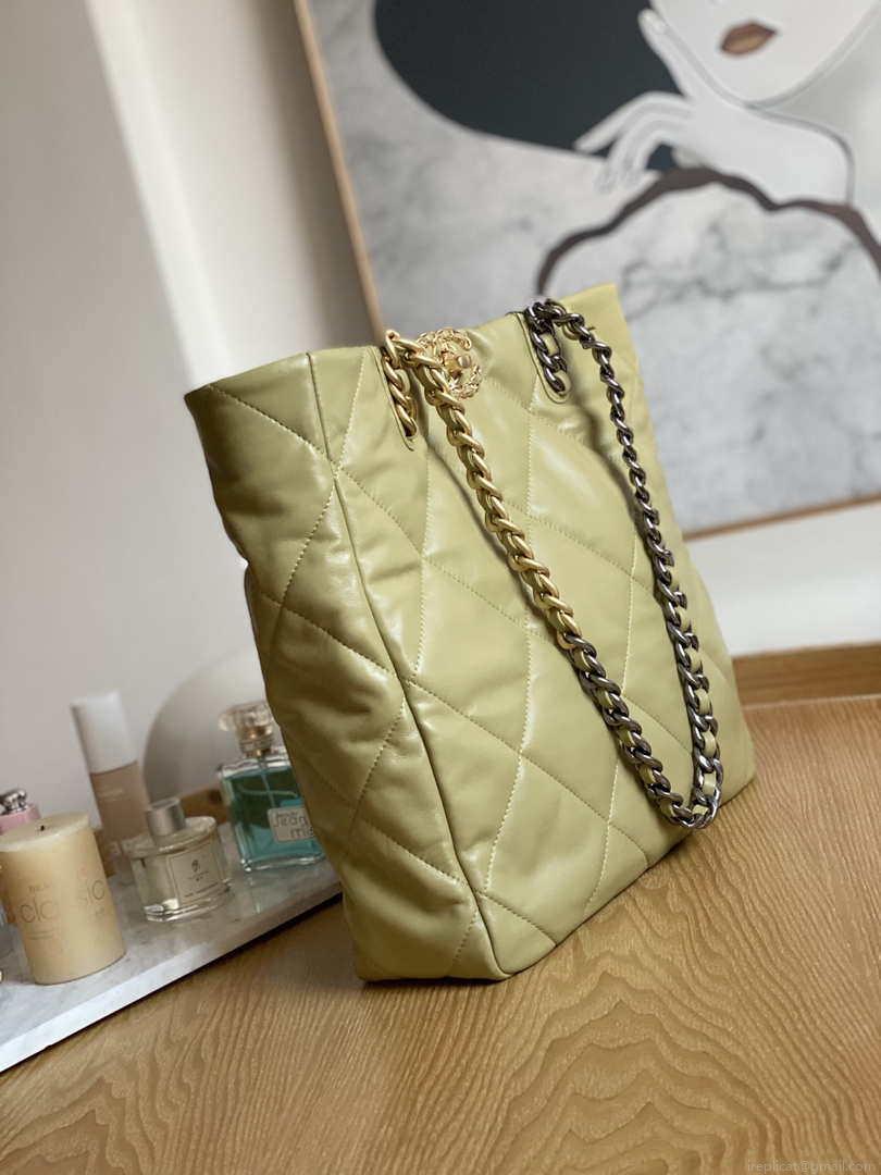 Chanel AS3519 CHANEL19 Shopping Bag Shiny Lambskin Light Yellow