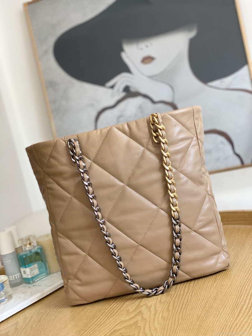 Chanel AS3519 CHANEL19 Shopping Bag Shiny Lambskin Light Brown