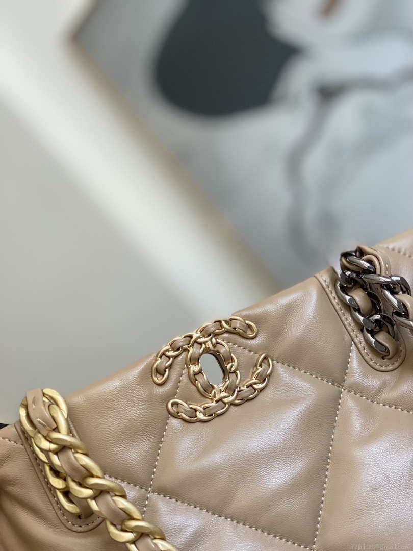 Chanel AS3519 CHANEL19 Shopping Bag Shiny Lambskin Light Brown