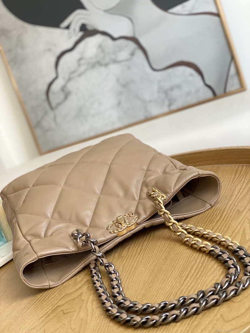 Chanel AS3519 CHANEL19 Shopping Bag Shiny Lambskin Light Brown