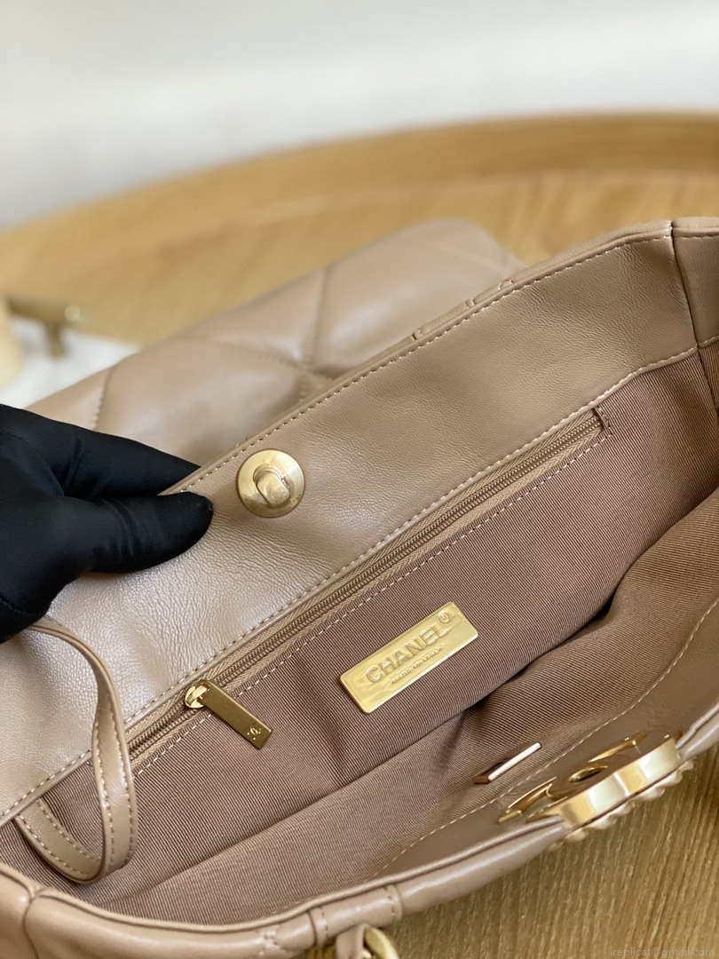 Chanel AS3519 CHANEL19 Shopping Bag Shiny Lambskin Light Brown