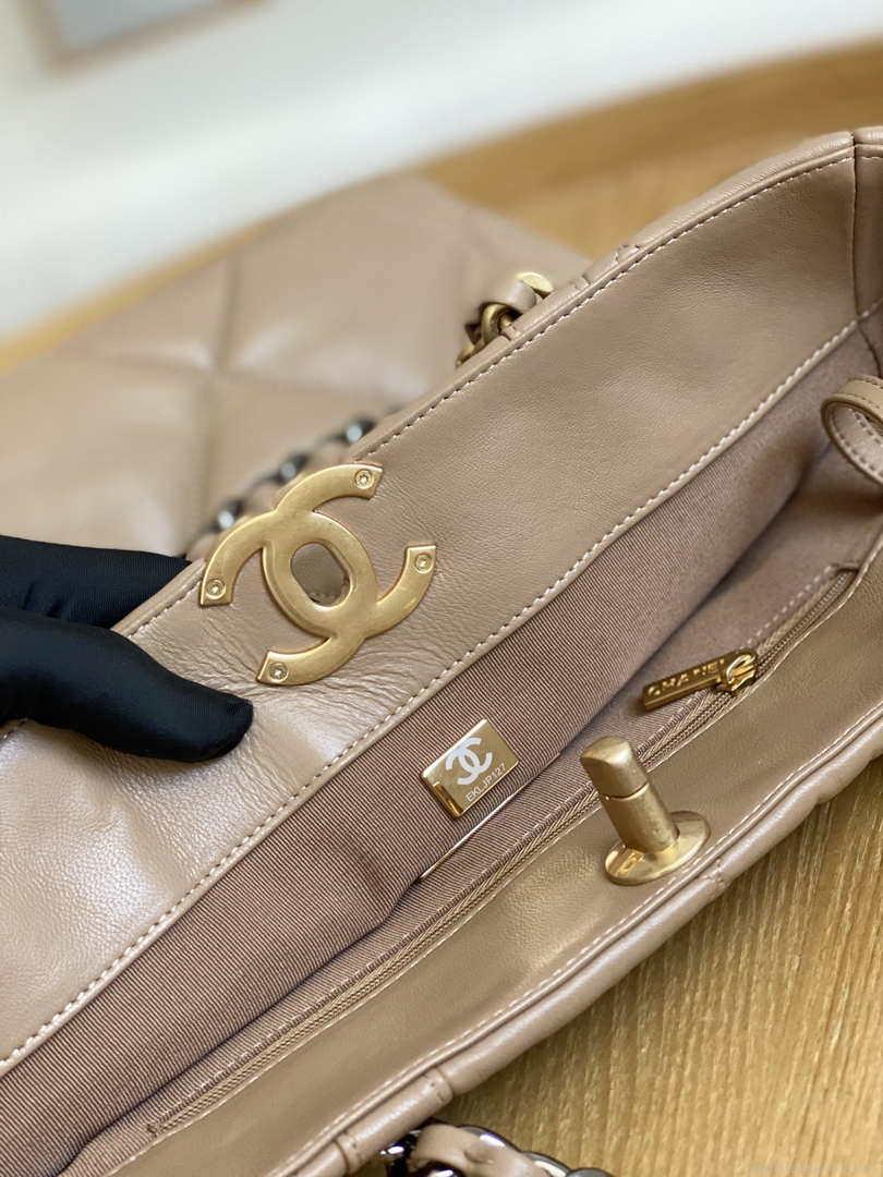 Chanel AS3519 CHANEL19 Shopping Bag Shiny Lambskin Light Brown
