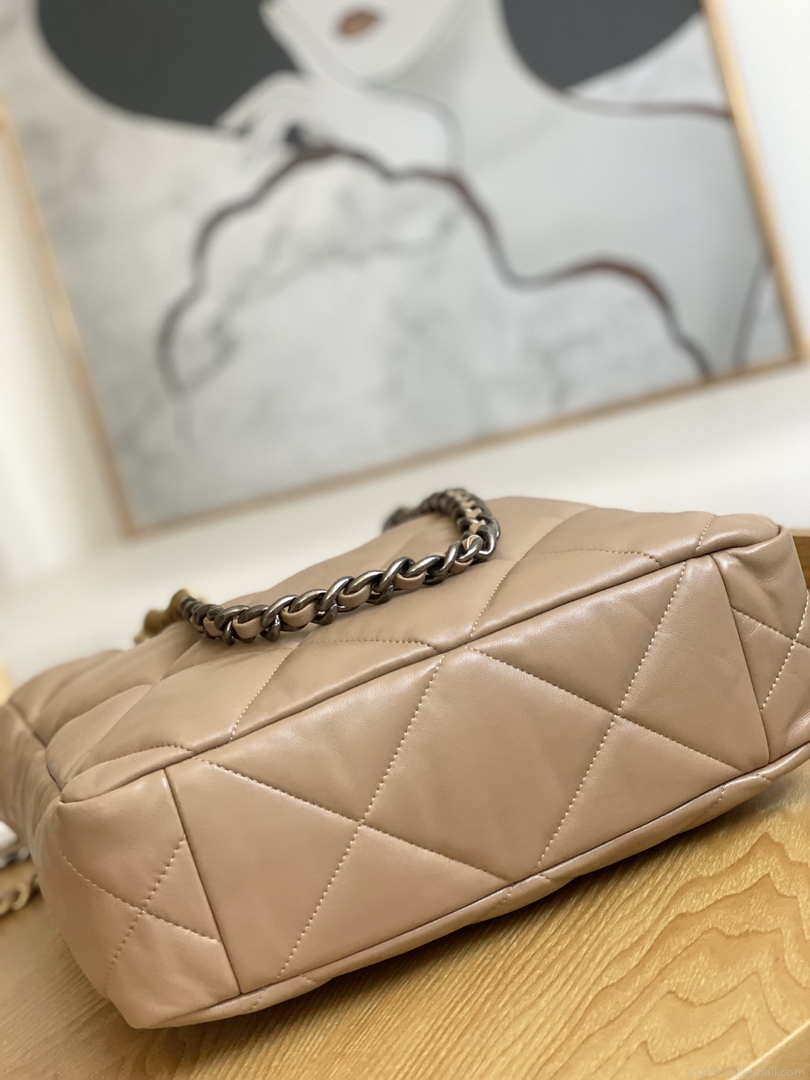 Chanel AS3519 CHANEL19 Shopping Bag Shiny Lambskin Light Brown