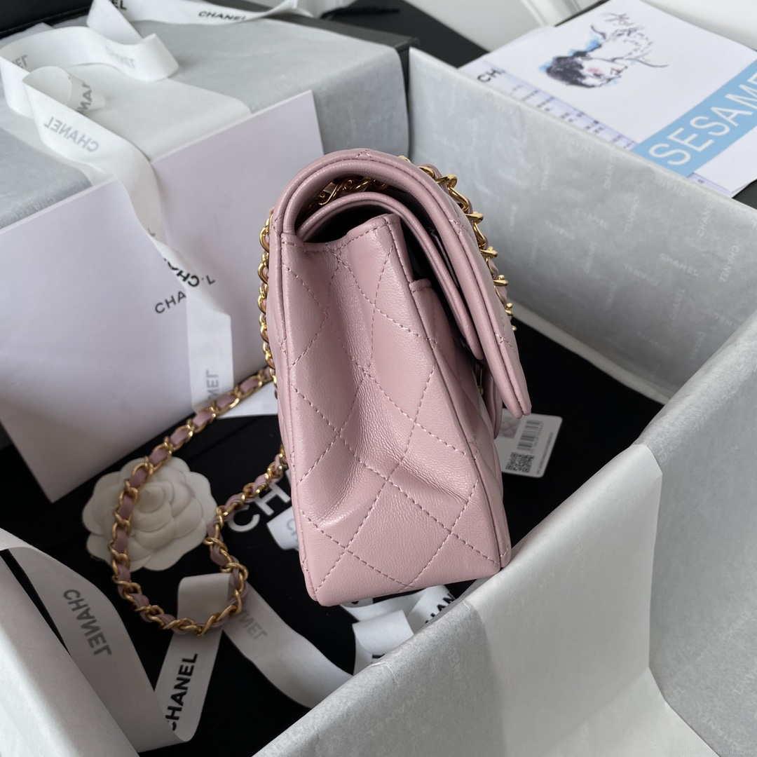Chanel A01113 Flap Handbag Classic Bag Lambskin Light Pink Gold