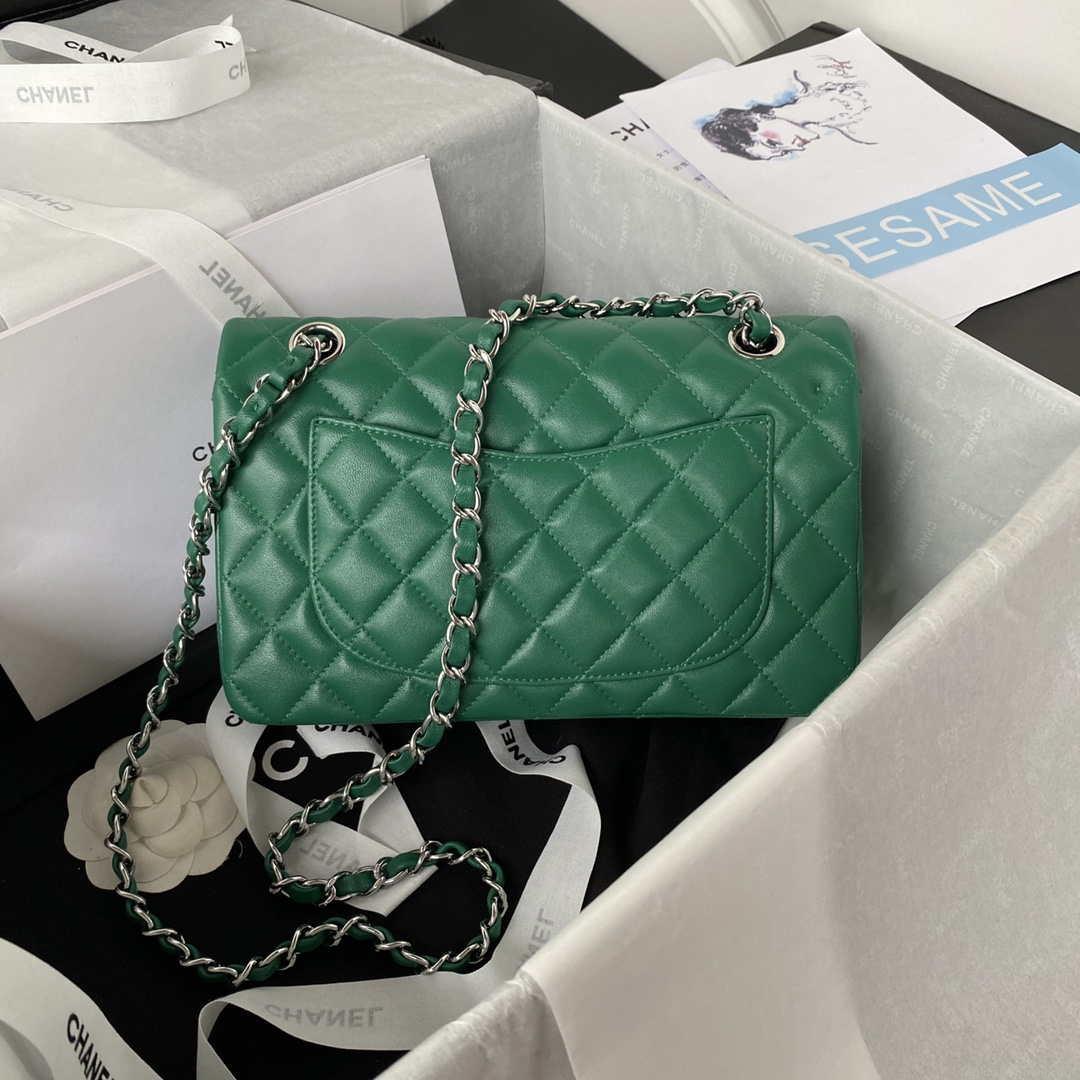 Chanel A01113 Flap Handbag Classic Bag Lambskin Green Silver