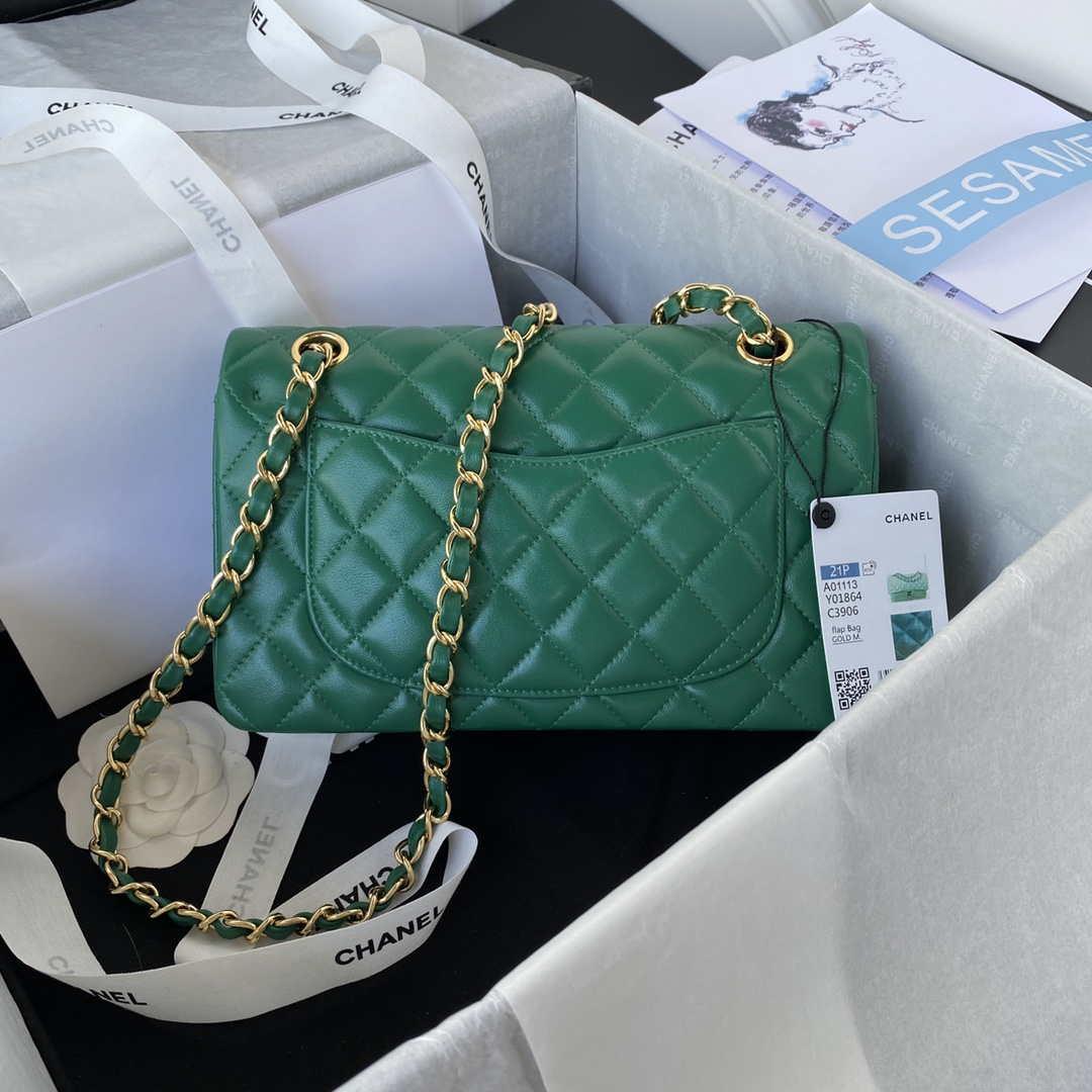 Chanel A01113 Flap Handbag Classic Bag Lambskin Green Gold