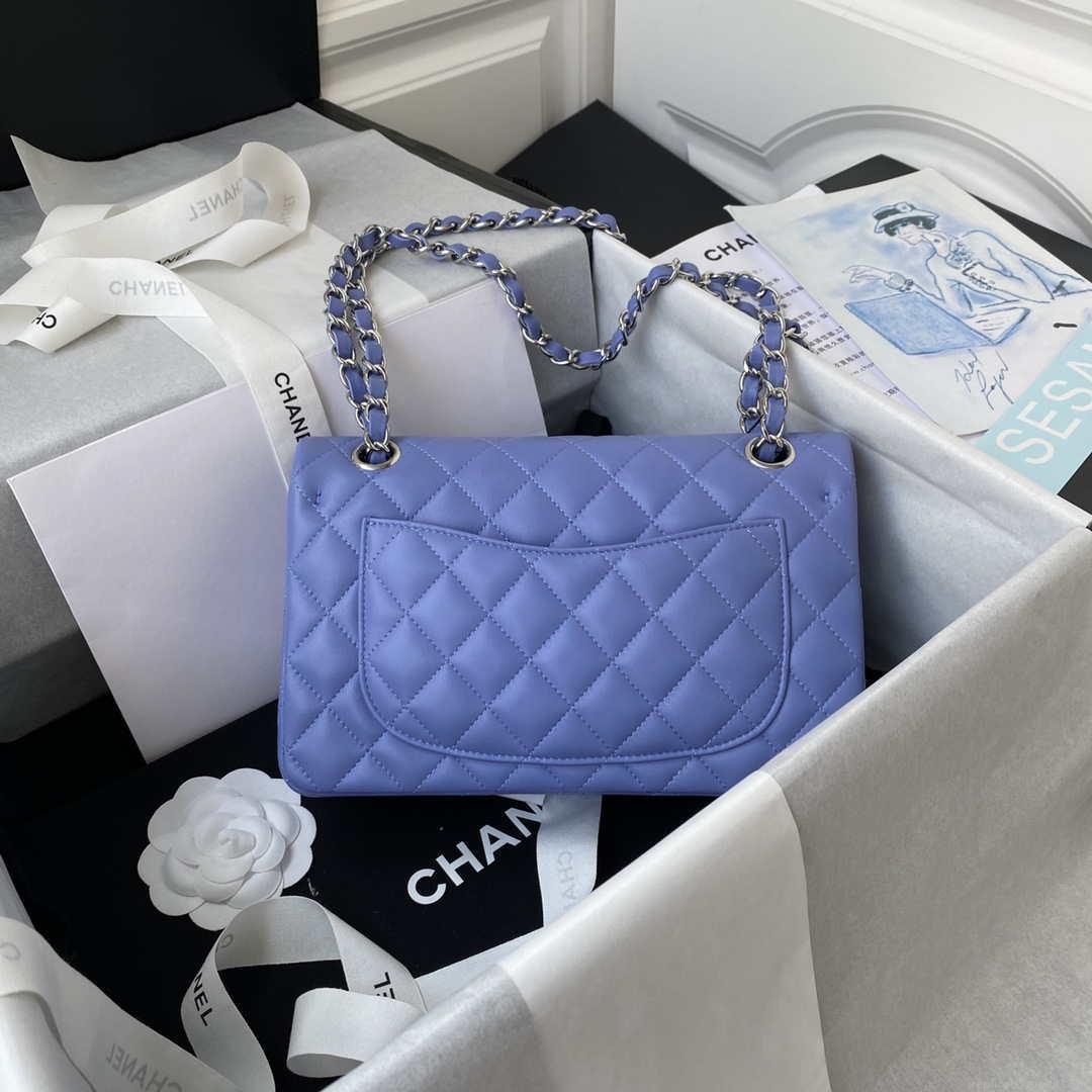 Chanel A01113 Flap Handbag Classic Bag Lambskin Purple Silver