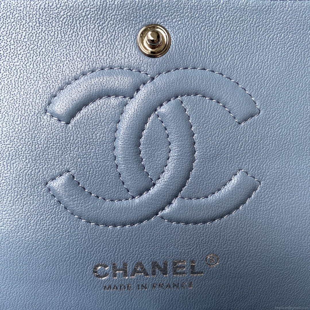 Chanel A01113 Flap Handbag Classic Bag Lambskin Sky Blue Silver