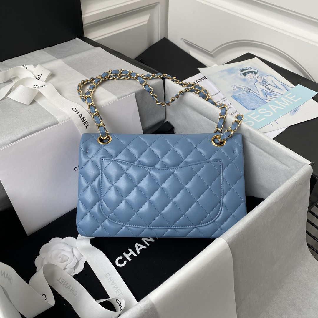 Chanel A01113 Flap Handbag Classic Bag Lambskin Sky Blue Gold