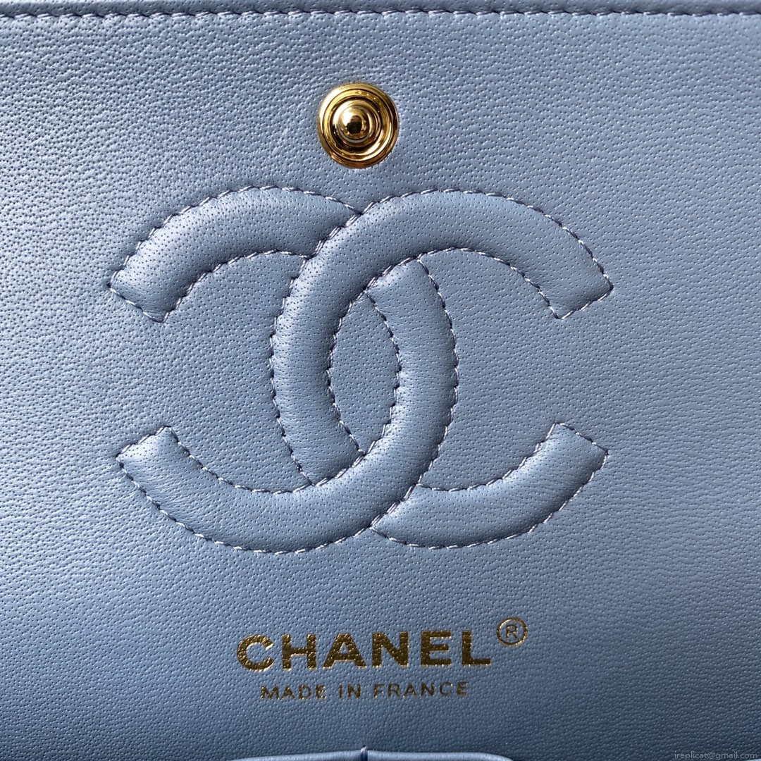 Chanel A01113 Flap Handbag Classic Bag Lambskin Sky Blue Gold