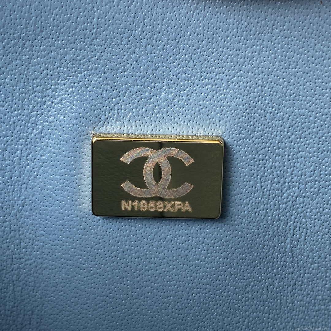 Chanel A01113 Flap Handbag Classic Bag Lambskin Sky Blue Gold