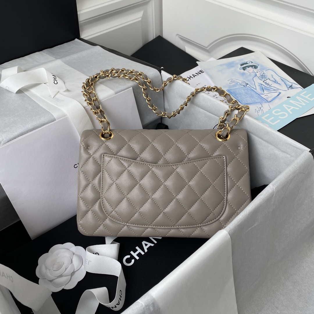 Chanel A01113 Flap Handbag Classic Bag Lambskin Light Gray Gold