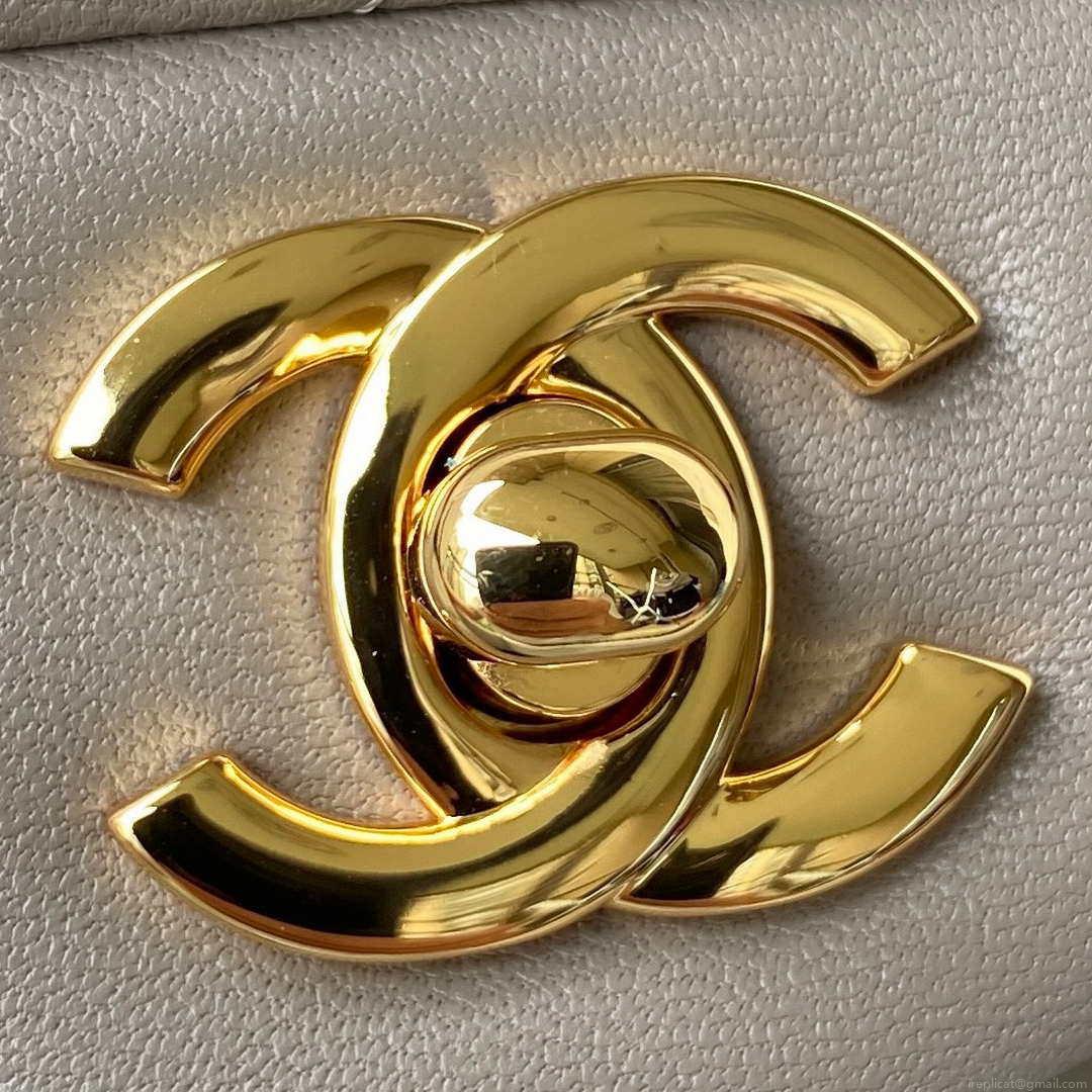 Chanel A01113 Flap Handbag Classic Bag Lambskin Light Gray Gold