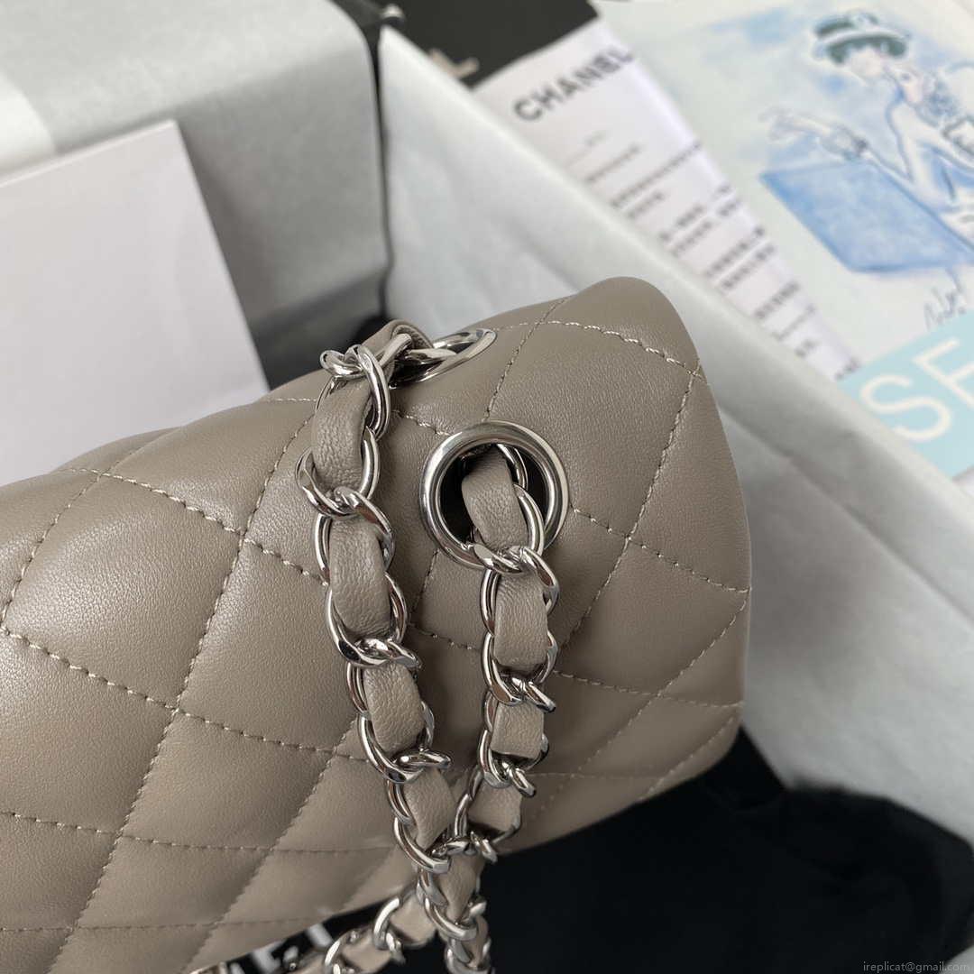 Chanel A01113 Flap Handbag Classic Bag Lambskin Light Gray Silver