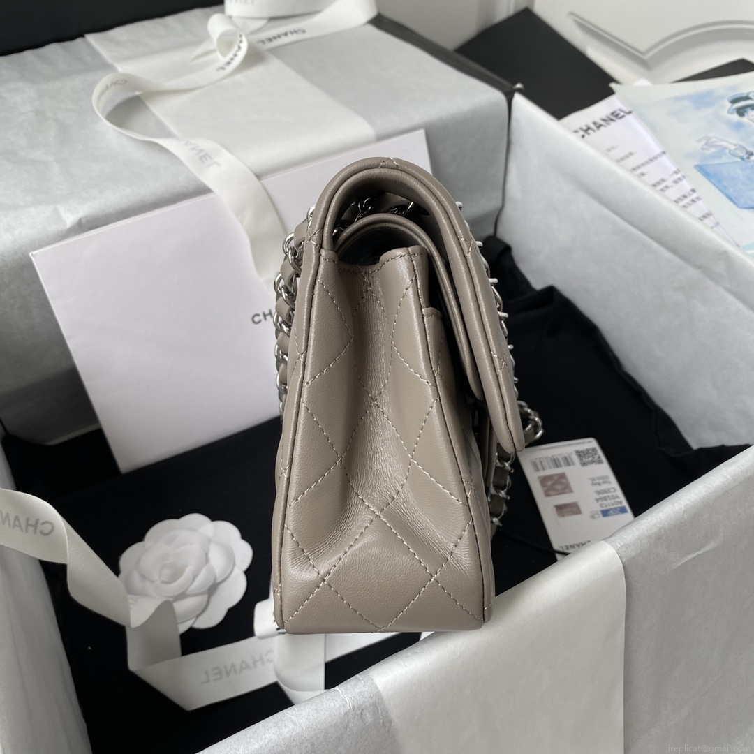 Chanel A01113 Flap Handbag Classic Bag Lambskin Light Gray Silver