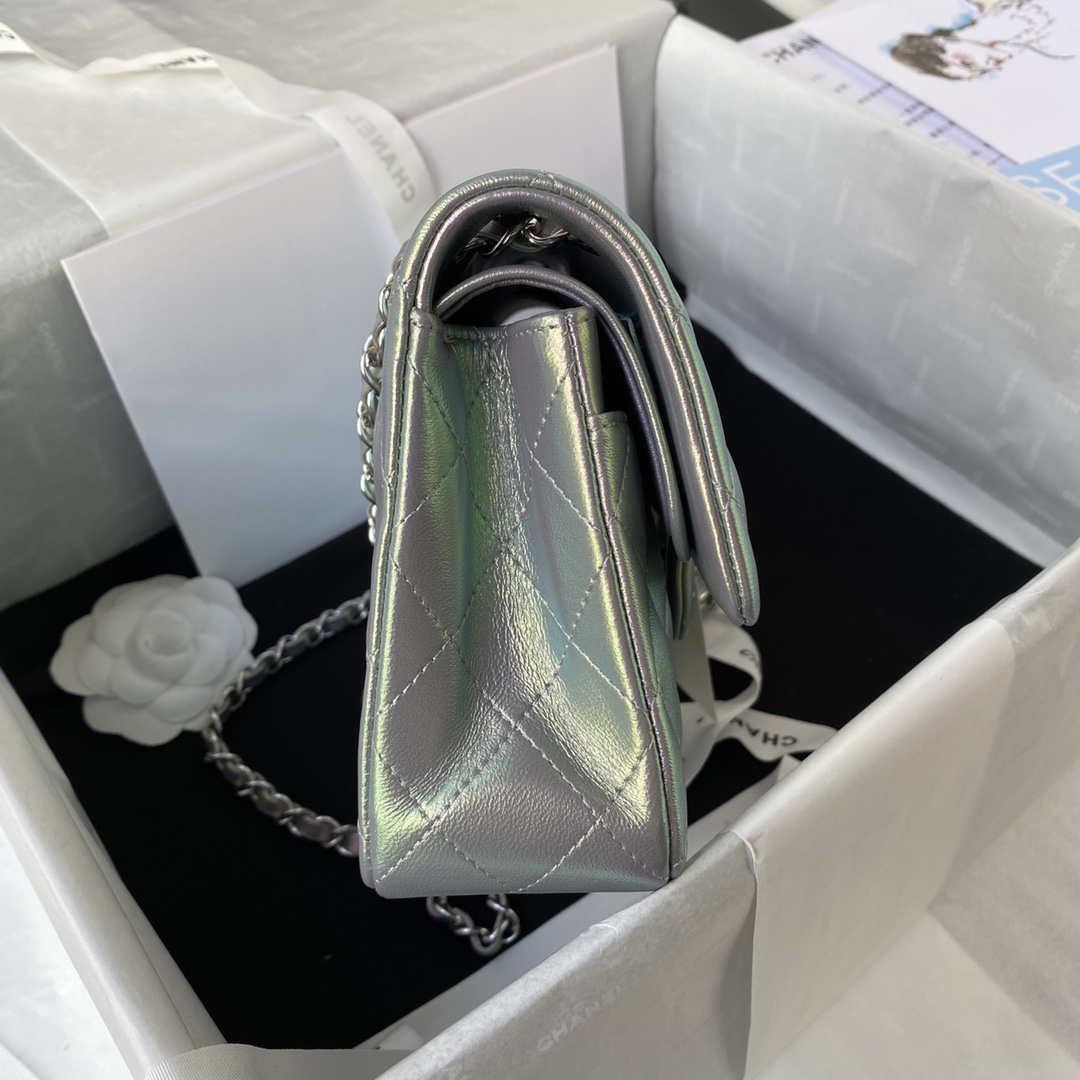 Chanel A01113 Flap Handbag Classic Bag Silver Lambskin silver