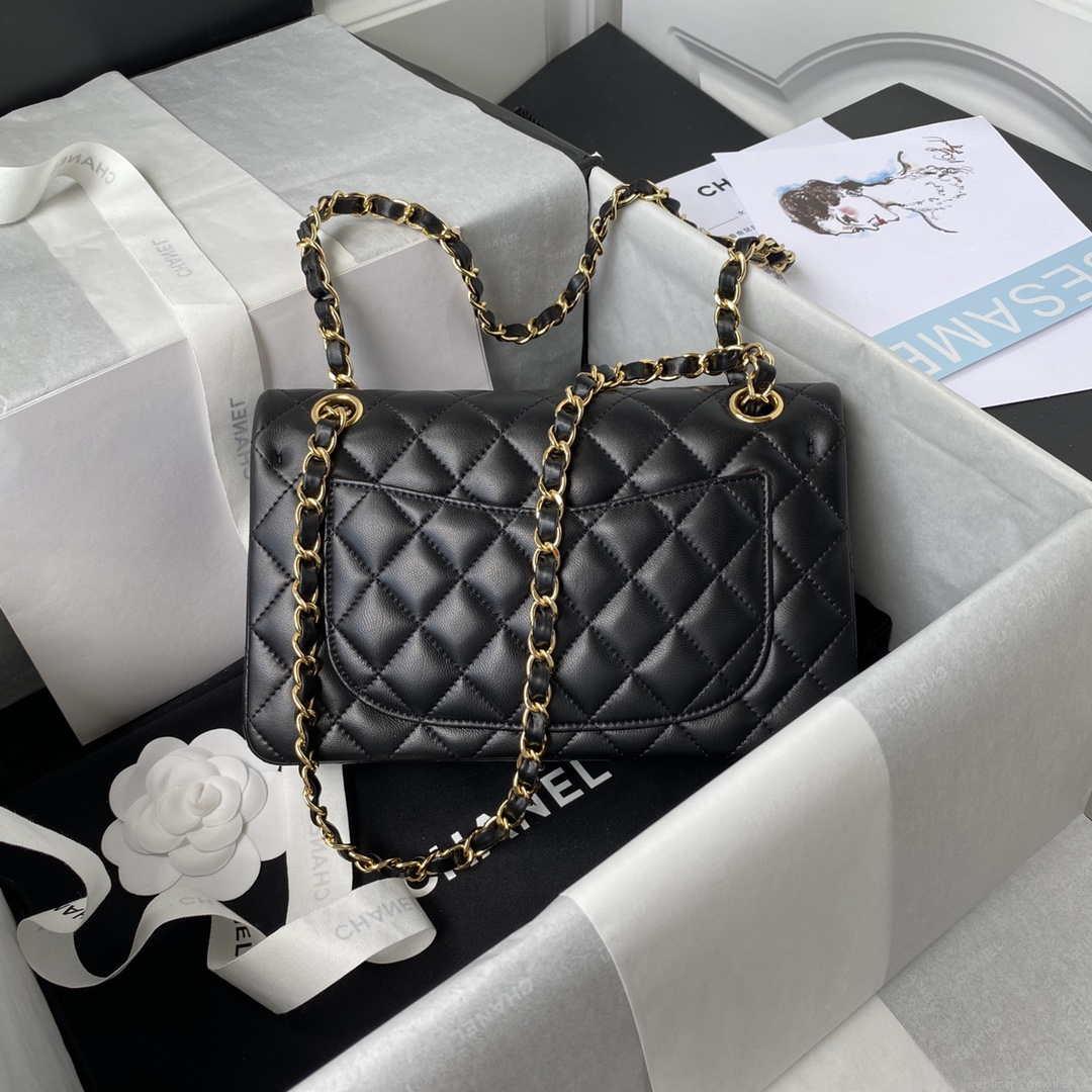 Chanel A01113 Flap Handbag Classic Bag Black Lambskin Gold