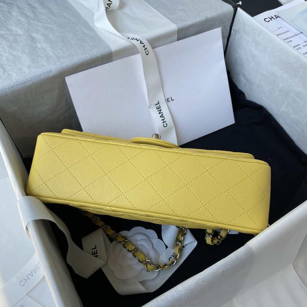 Chanel A01113 Flap Handbag Classic Bag Grained shiny Calfskin Yellow Silver
