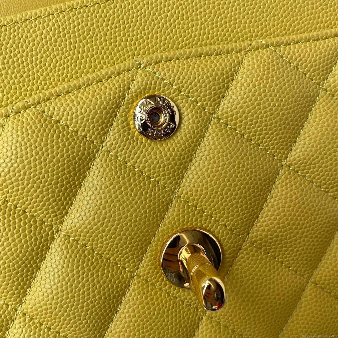 Chanel A01113 Flap Handbag Classic Bag Grained shiny Calfskin Yellow Gold
