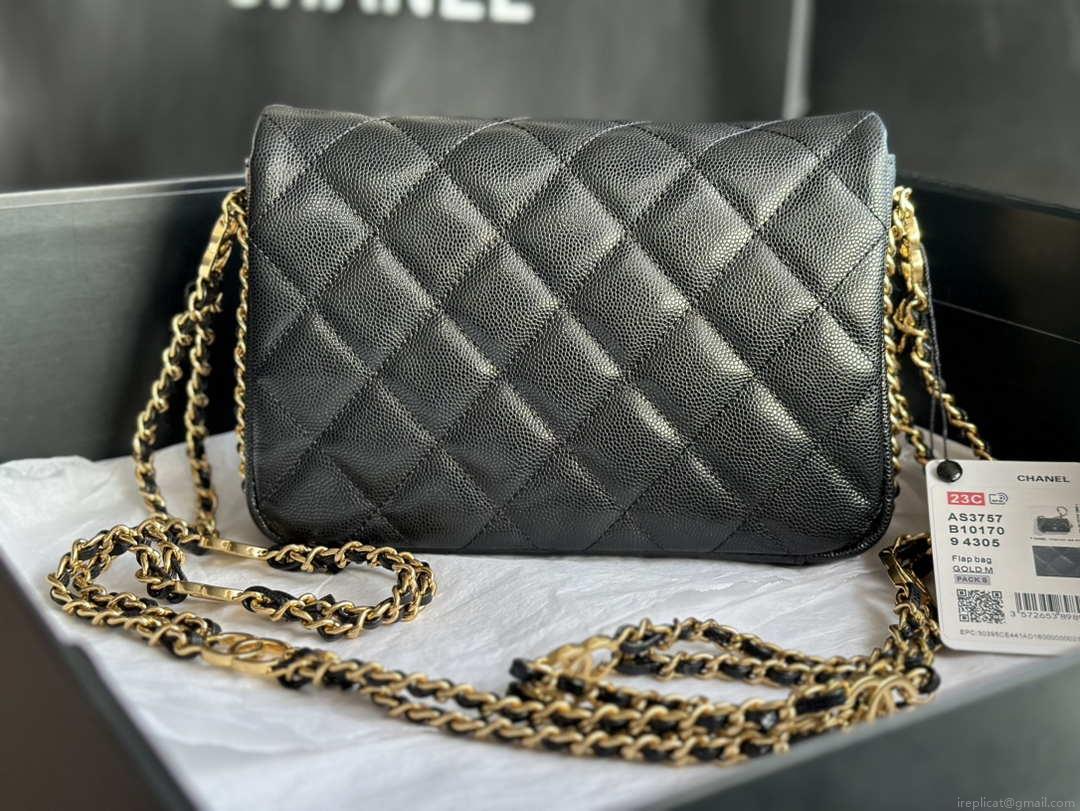 Chanel AS3757 Mini Flap Bag Grained Calfskin & Gold-Tone Metal Black