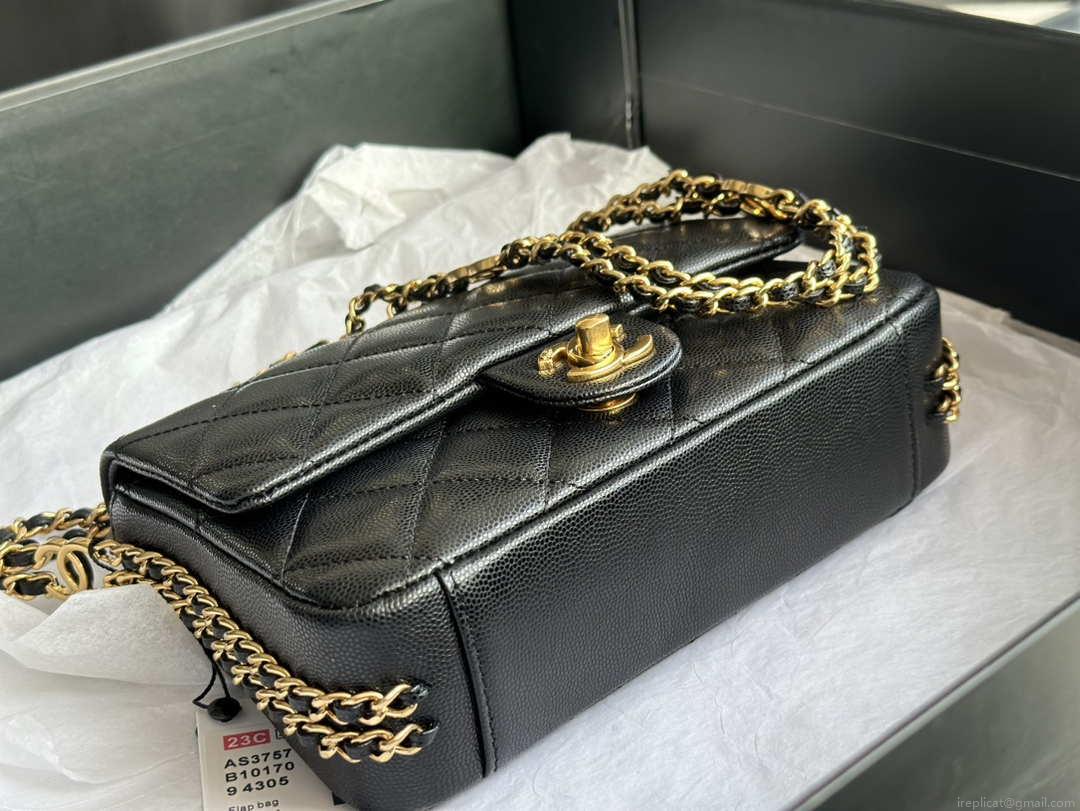 Chanel AS3757 Mini Flap Bag Grained Calfskin & Gold-Tone Metal Black