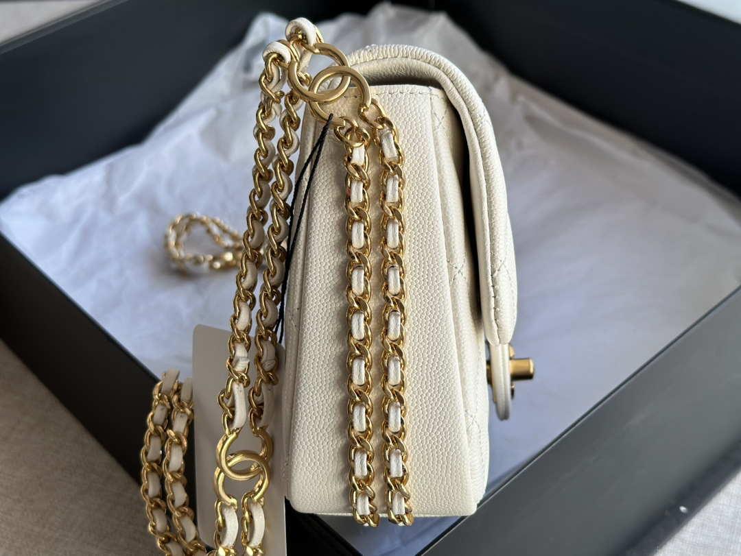 Chanel AS3757 Mini Flap Bag Grained Calfskin & Gold-Tone Metal White