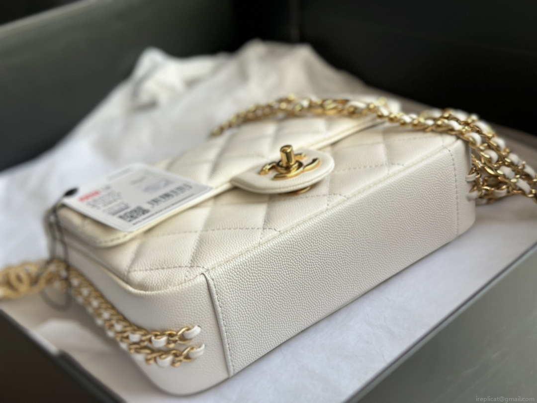 Chanel AS3757 Mini Flap Bag Grained Calfskin & Gold-Tone Metal White