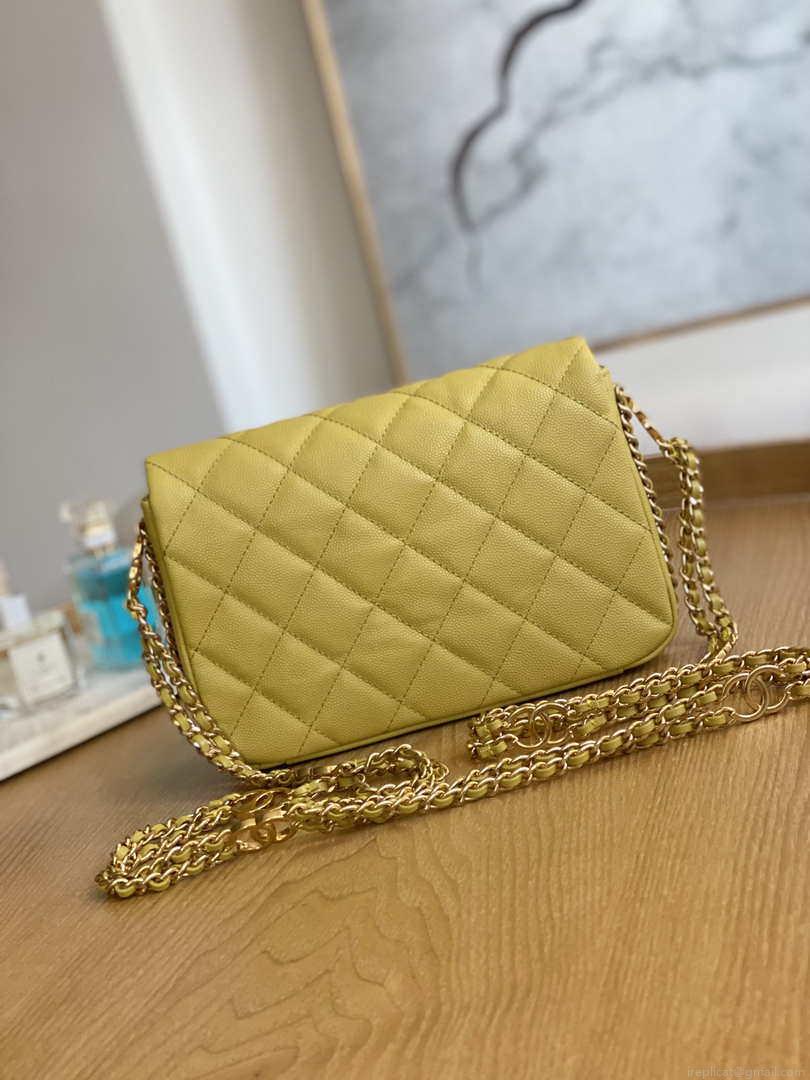 Chanel AS3757 Mini Flap Bag Grained Calfskin & Gold-Tone Metal Yellow
