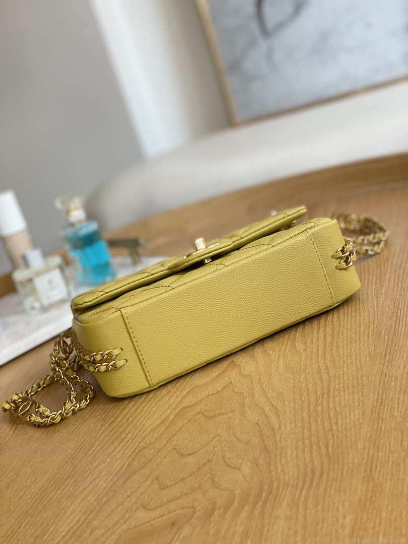Chanel AS3757 Mini Flap Bag Grained Calfskin & Gold-Tone Metal Yellow