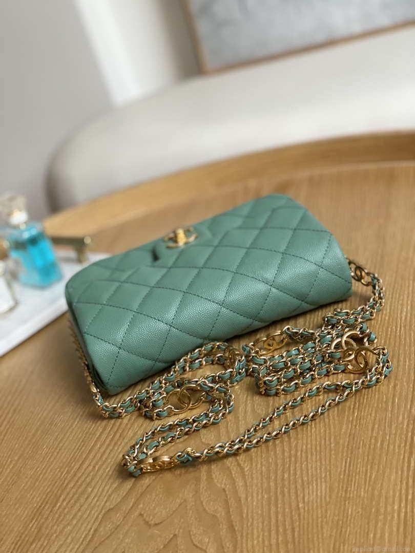 Chanel AS3757 Mini Flap Bag Grained Calfskin & Gold-Tone Metal Green