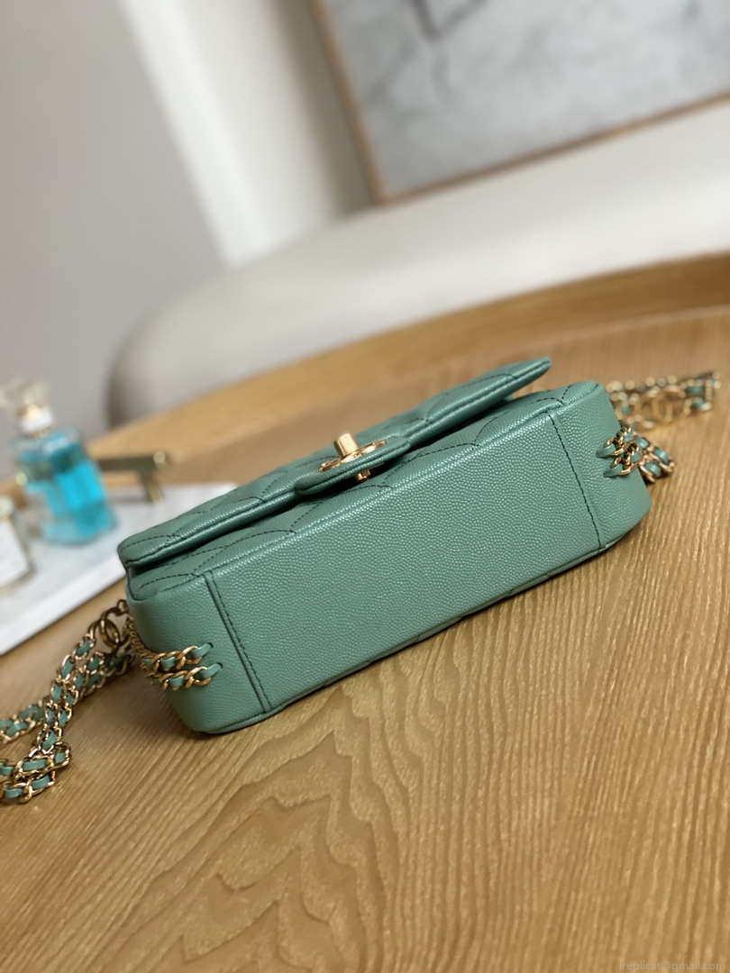 Chanel AS3757 Mini Flap Bag Grained Calfskin & Gold-Tone Metal Green