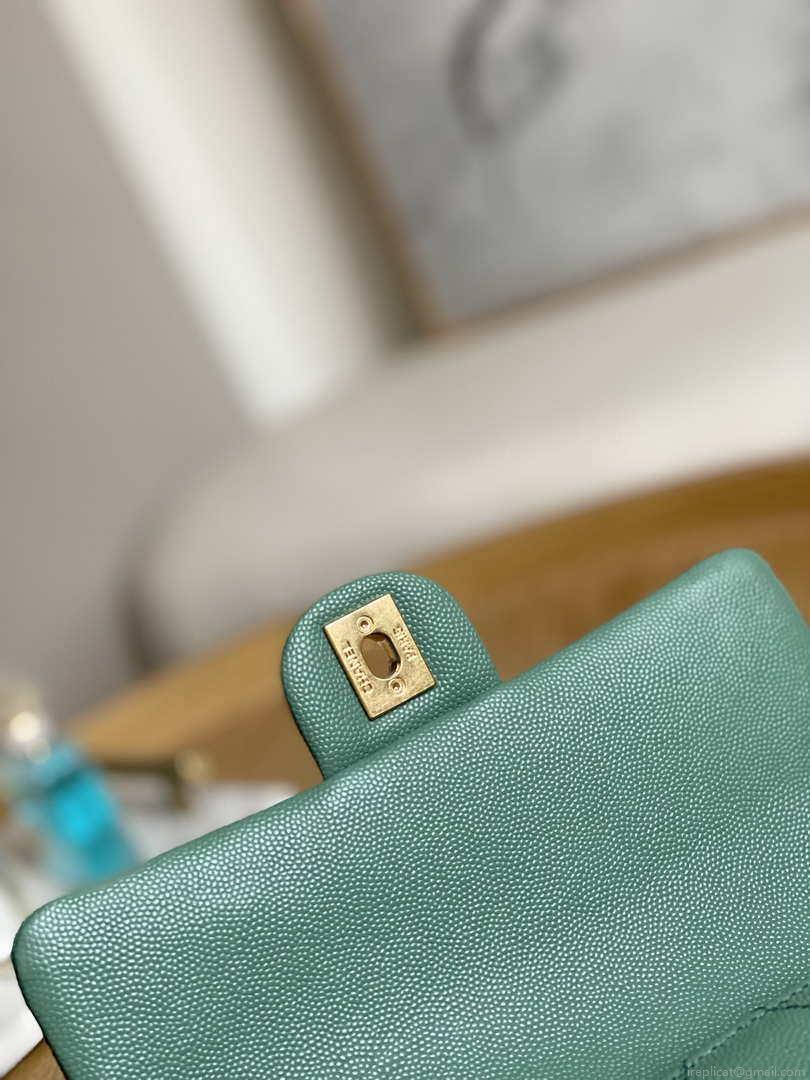 Chanel AS3757 Mini Flap Bag Grained Calfskin & Gold-Tone Metal Green