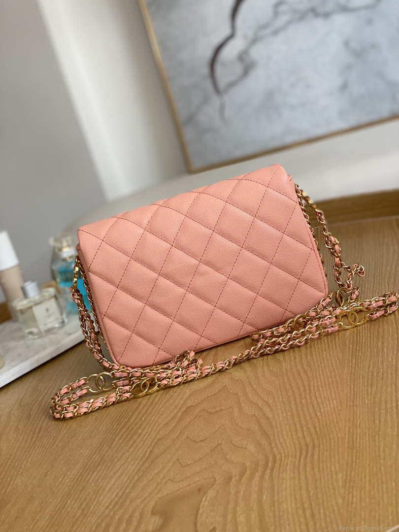 Chanel AS3757 Mini Flap Bag Grained Calfskin & Gold-Tone Metal Pink