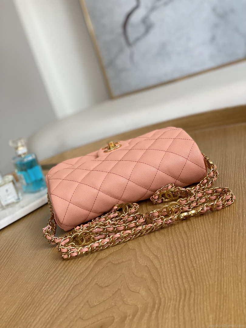 Chanel AS3757 Mini Flap Bag Grained Calfskin & Gold-Tone Metal Pink