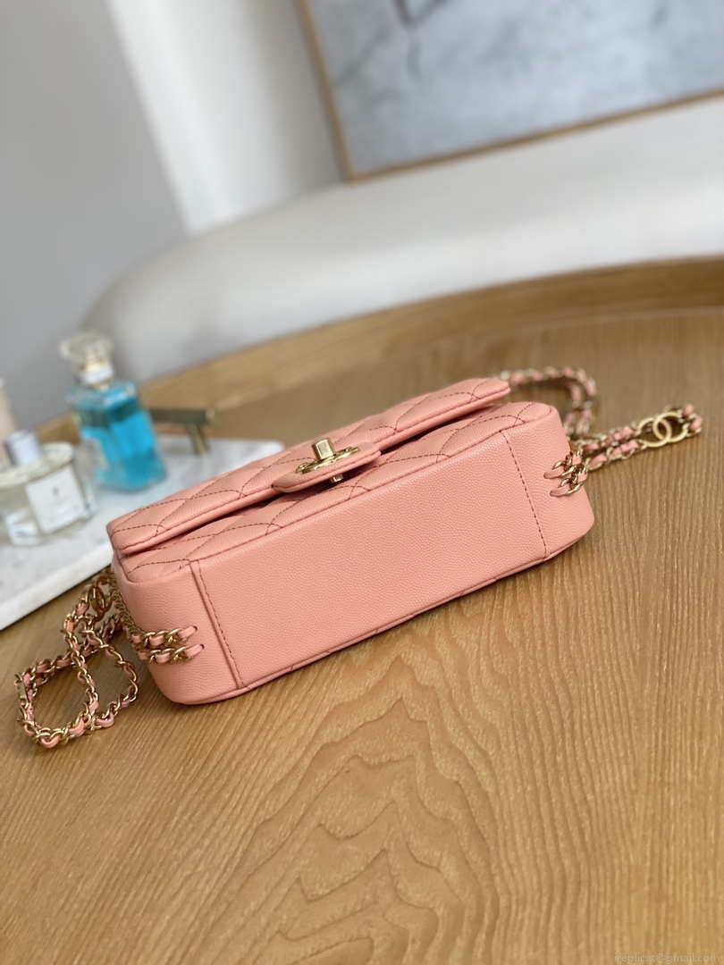 Chanel AS3757 Mini Flap Bag Grained Calfskin & Gold-Tone Metal Pink