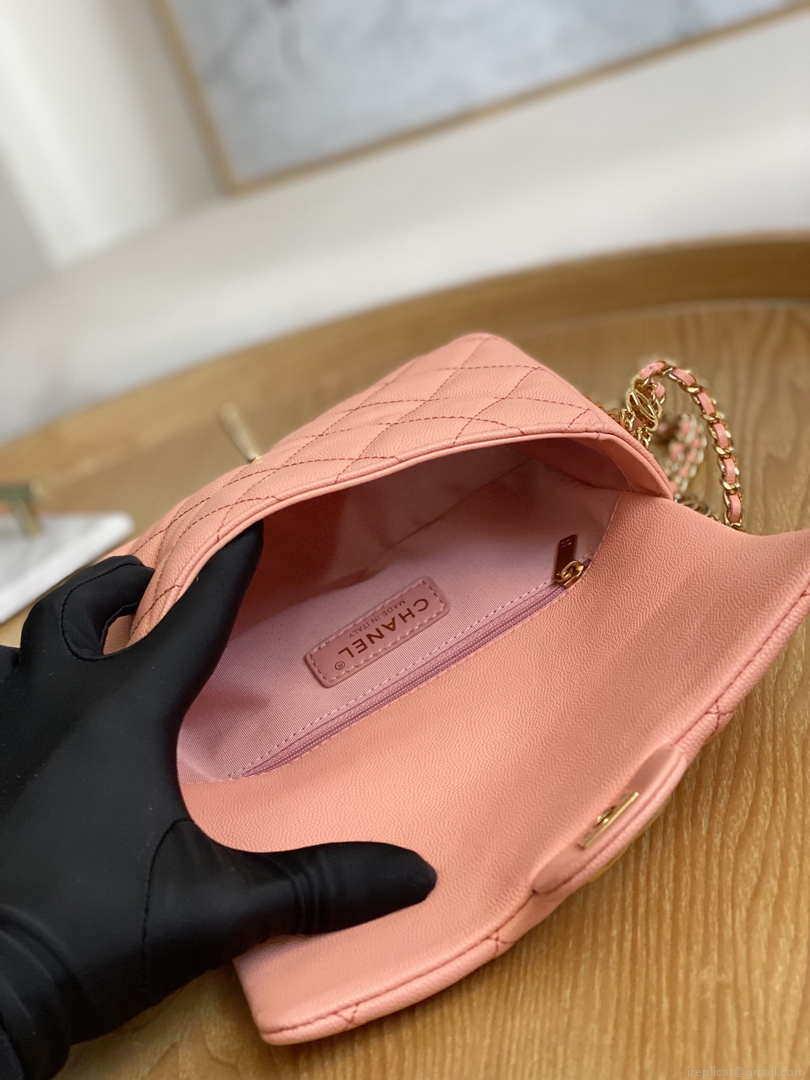 Chanel AS3757 Mini Flap Bag Grained Calfskin & Gold-Tone Metal Pink