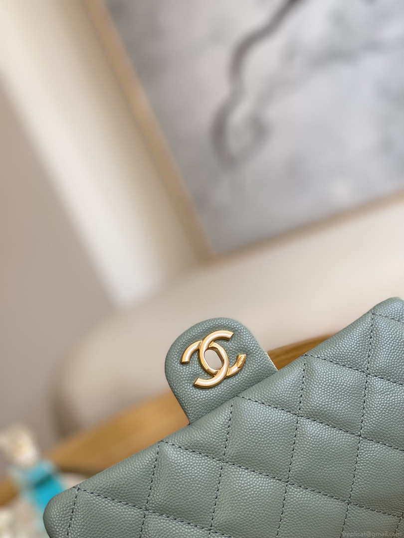 Chanel AS3757 Mini Flap Bag Grained Calfskin & Gold-Tone Metal Light Green