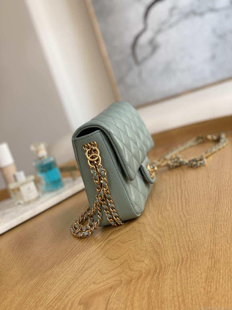 Chanel AS3757 Mini Flap Bag Grained Calfskin & Gold-Tone Metal Light Green