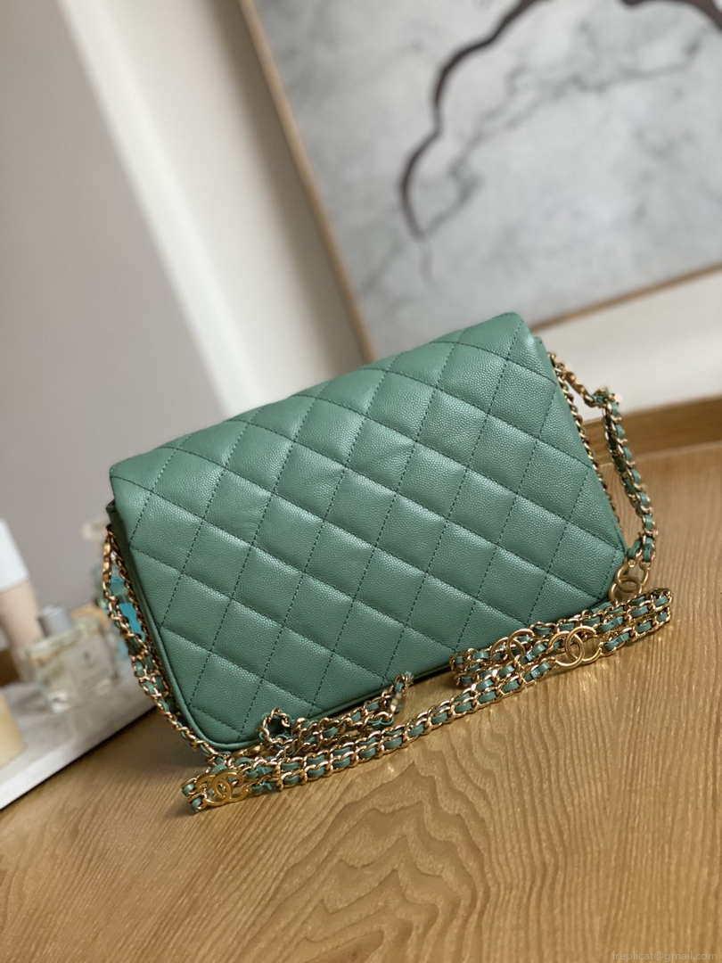 Chanel AS3777 Flap Bag Grained Calfskin & Gold-Tone Metal Green