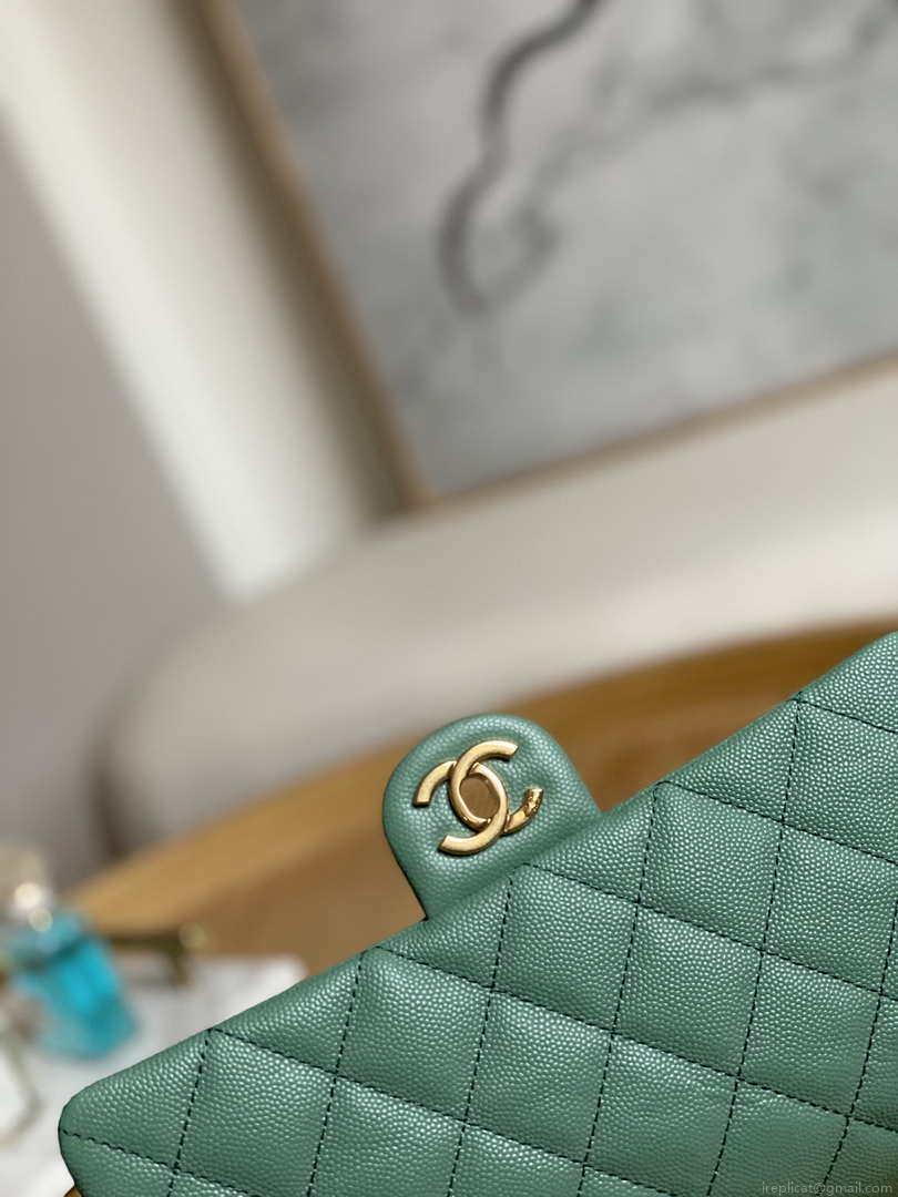 Chanel AS3777 Flap Bag Grained Calfskin & Gold-Tone Metal Green