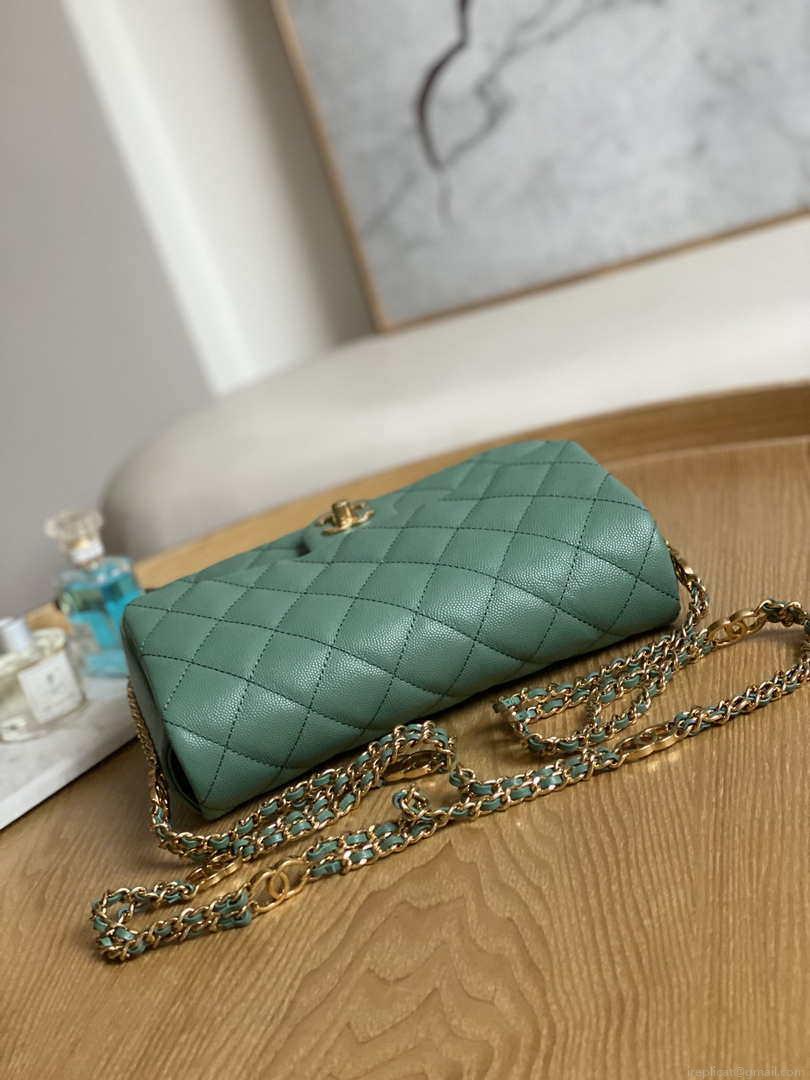 Chanel AS3777 Flap Bag Grained Calfskin & Gold-Tone Metal Green