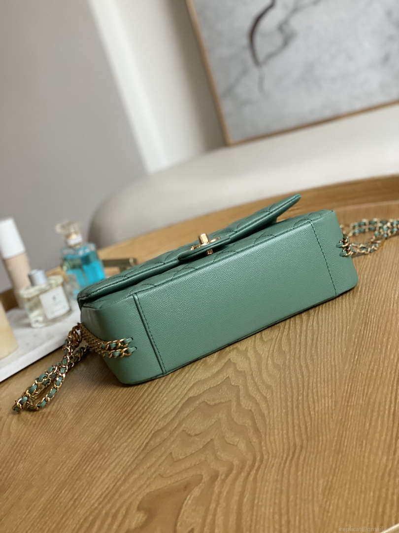 Chanel AS3777 Flap Bag Grained Calfskin & Gold-Tone Metal Green