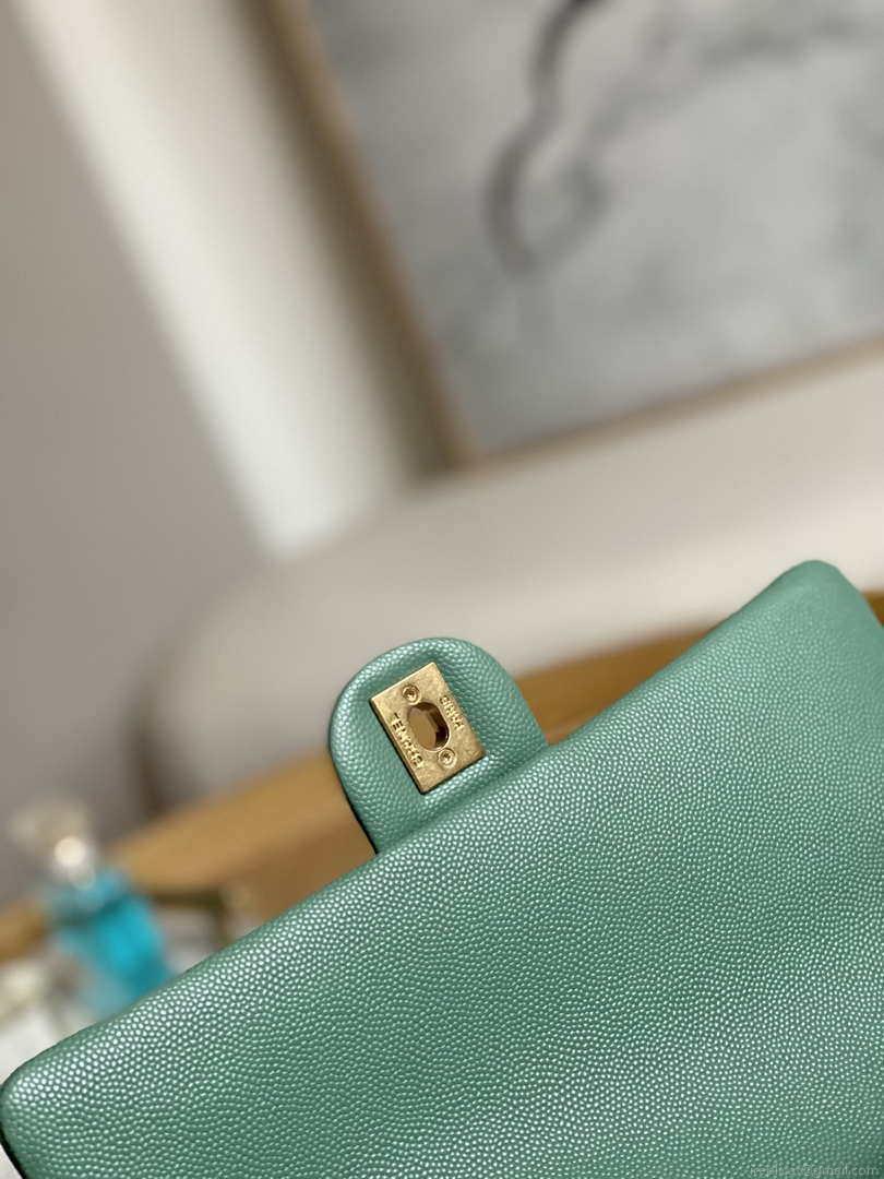 Chanel AS3777 Flap Bag Grained Calfskin & Gold-Tone Metal Green