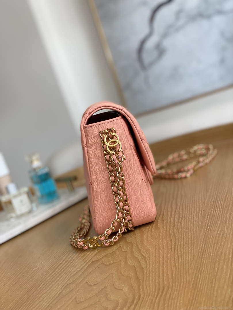 Chanel AS3777 Flap Bag Grained Calfskin & Gold-Tone Metal Pink