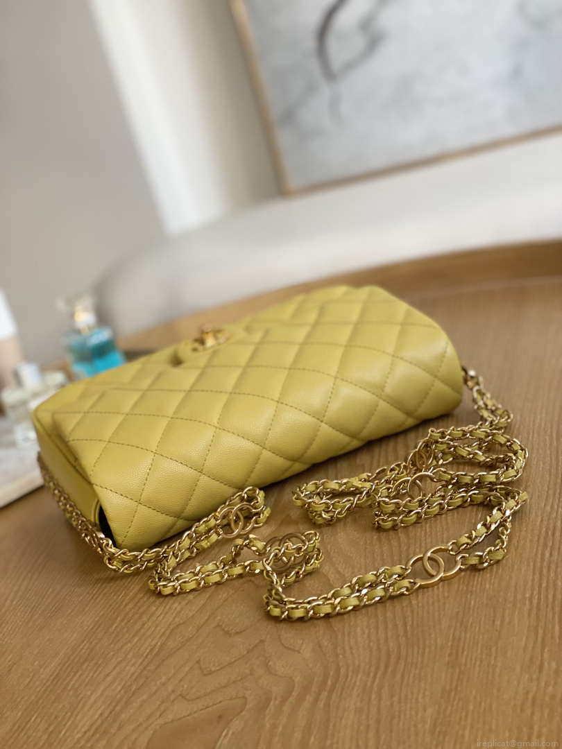 Chanel AS3777 Flap Bag Grained Calfskin & Gold-Tone Metal Yellow